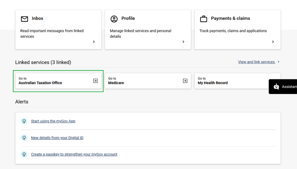 Access the myGov ATO section